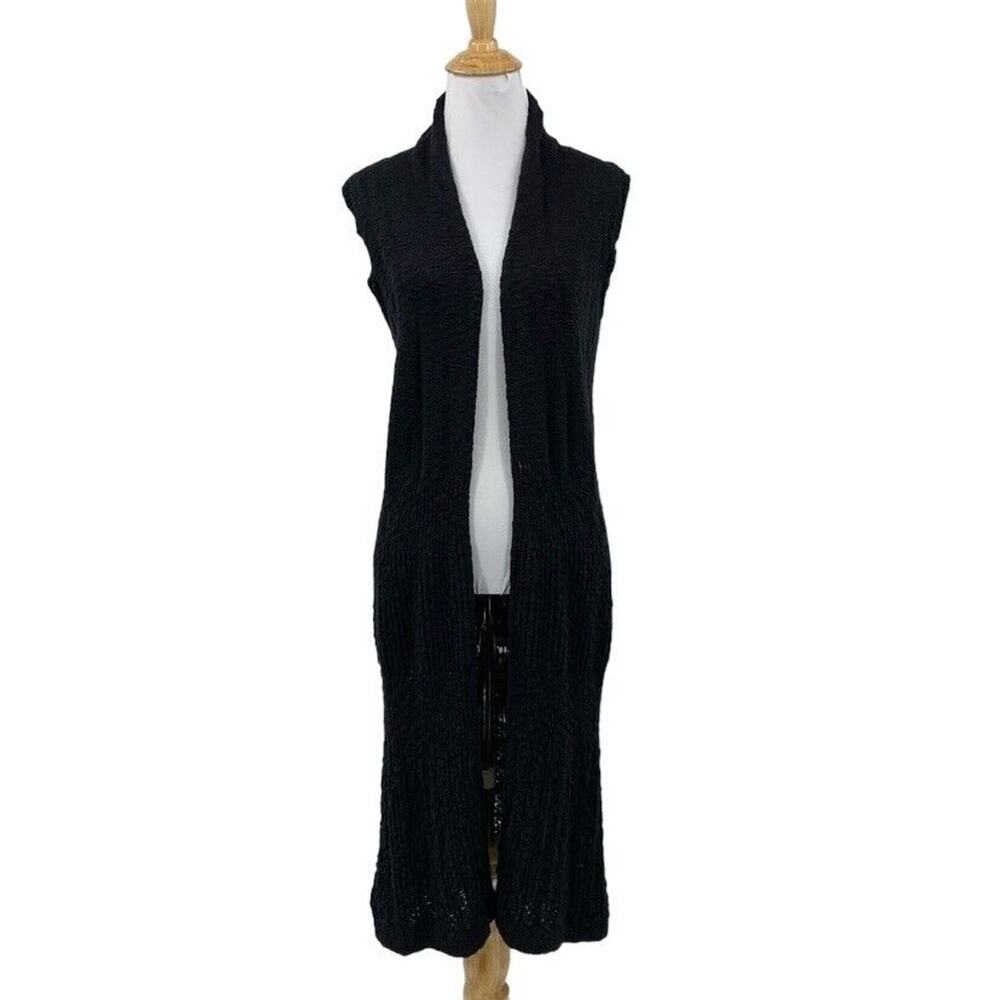 Caslon Cardigan Womens XS Extra Small Black Knit Sleeveless Longline Open Front